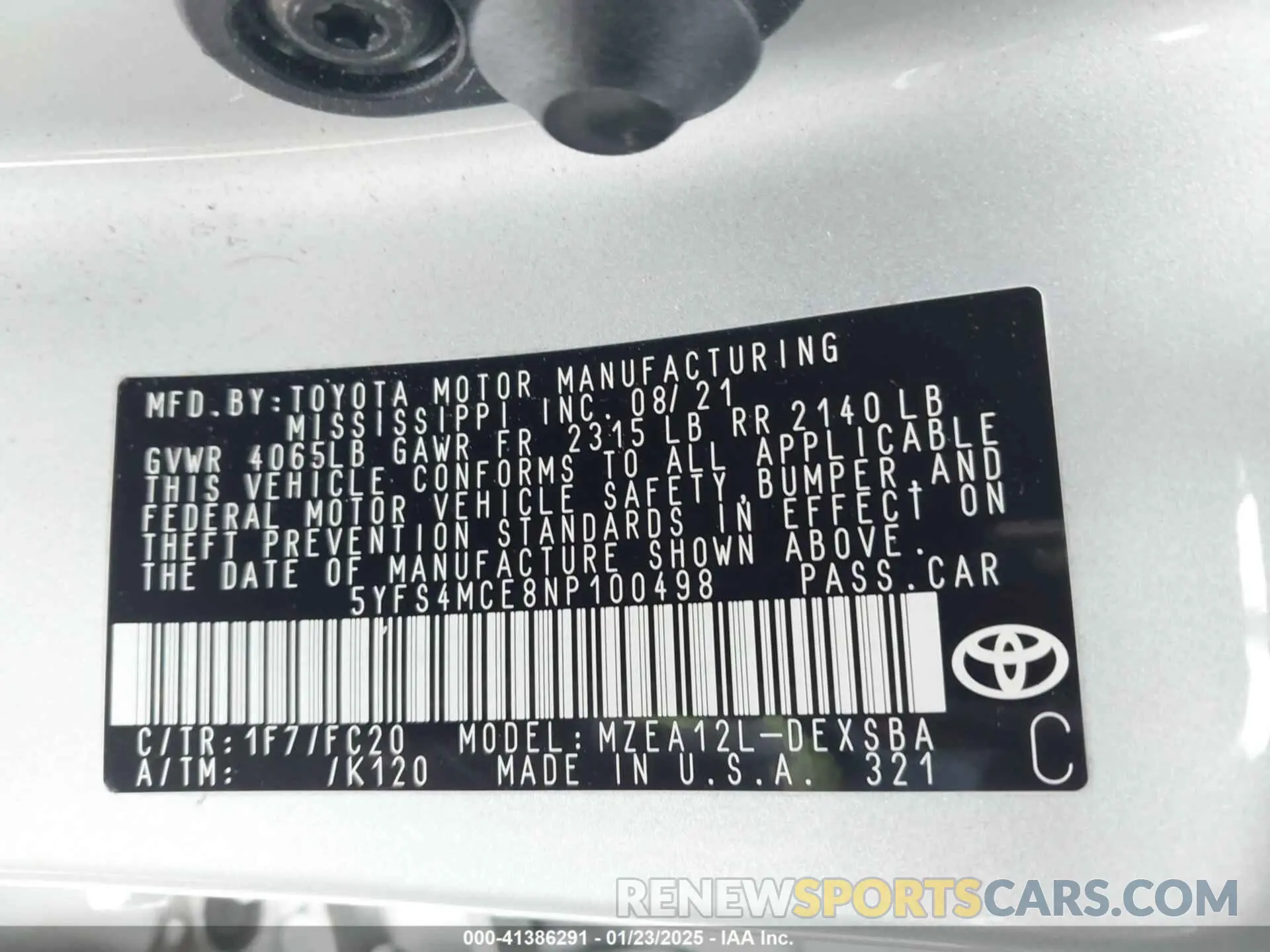 9 fotografías del automóvil dañado 5YFS4MCE8NP100498 TOYOTA COROLLA 2022