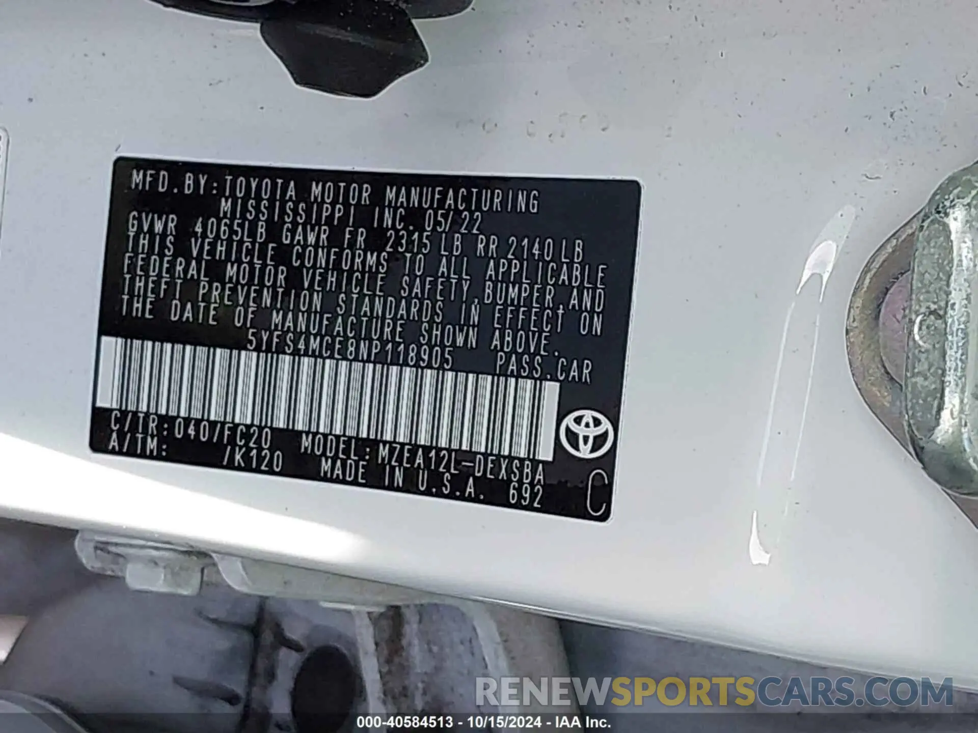 9 fotografías del automóvil dañado 5YFS4MCE8NP118905 TOYOTA COROLLA 2022