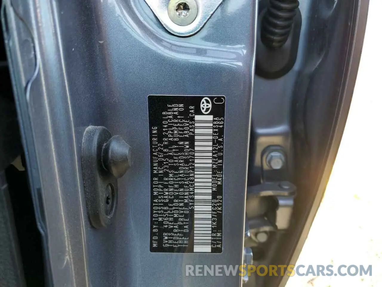 12 fotografías del automóvil dañado 5YFS4MCE8NP121707 TOYOTA COROLLA 2022