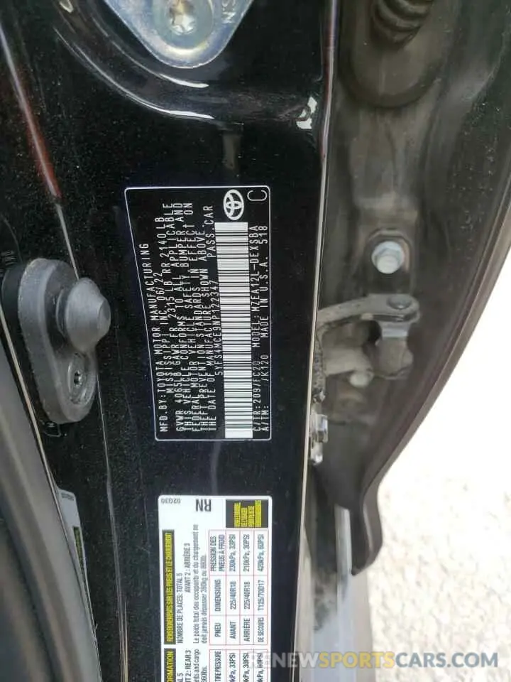 12 fotografías del automóvil dañado 5YFS4MCE9NP122347 TOYOTA COROLLA 2022