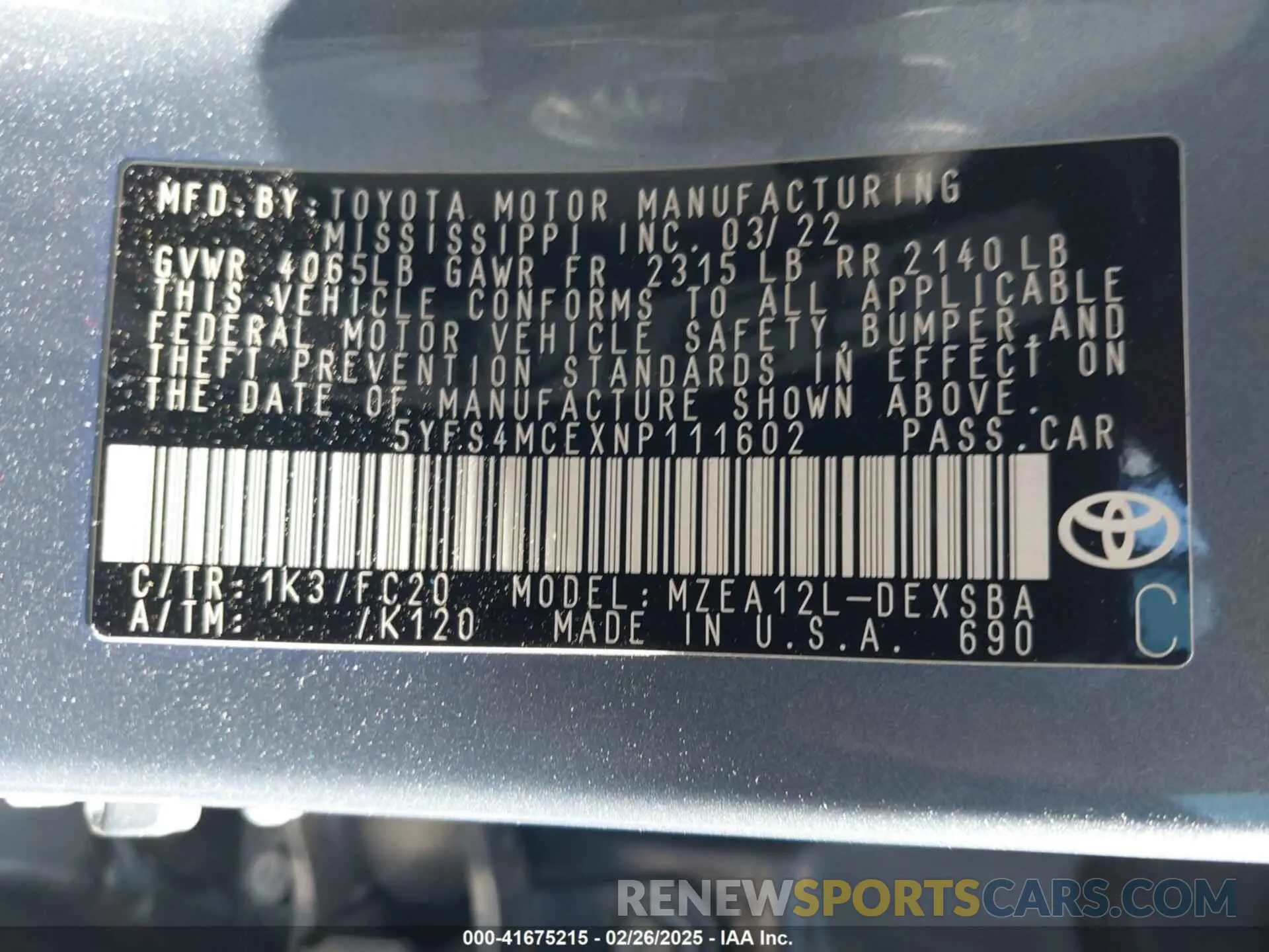 9 fotografías del automóvil dañado 5YFS4MCEXNP111602 TOYOTA COROLLA 2022