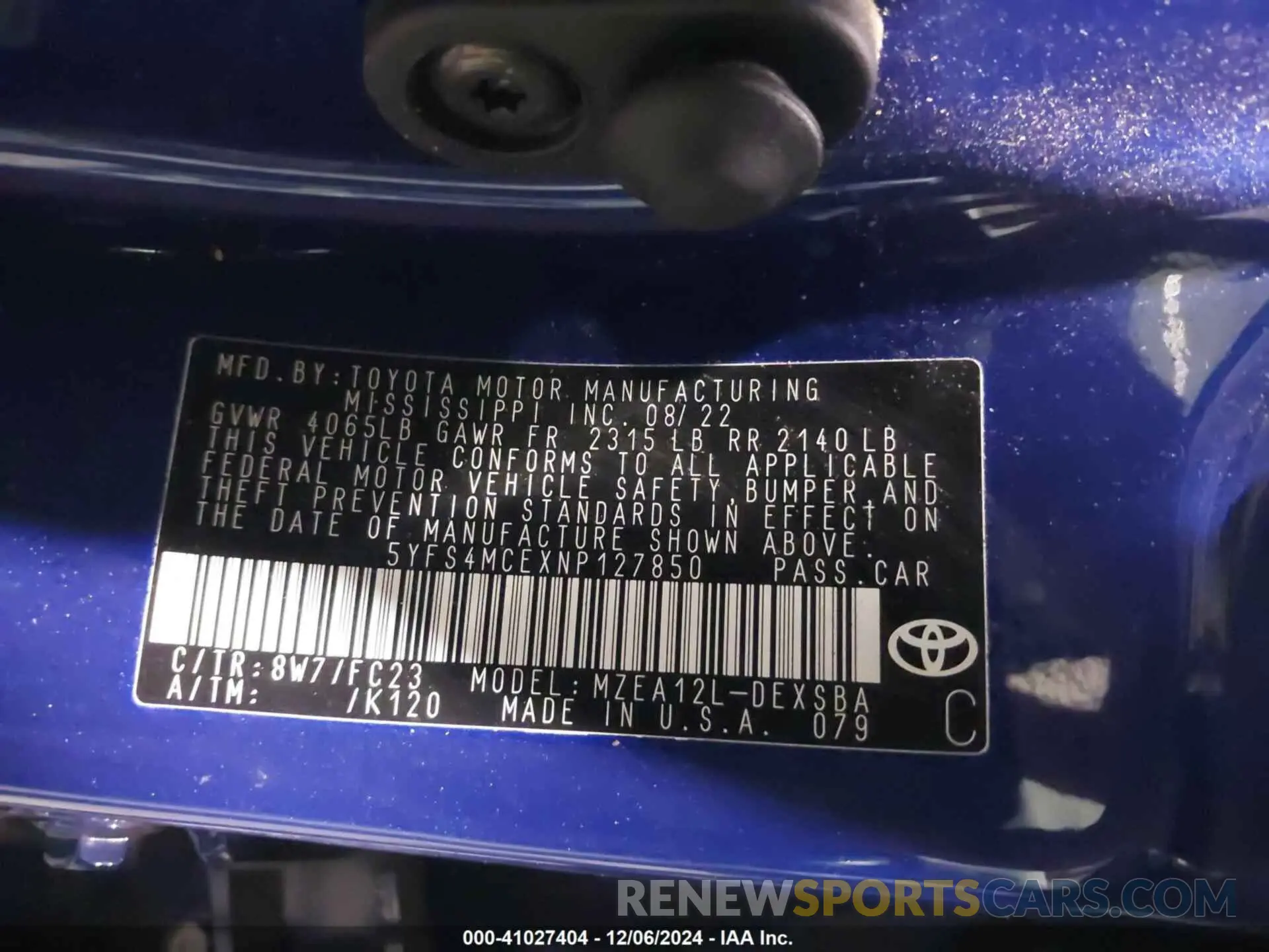 9 fotografías del automóvil dañado 5YFS4MCEXNP127850 TOYOTA COROLLA 2022
