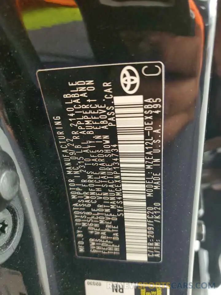 12 fotografías del automóvil dañado 5YFS4MCEXNP134734 TOYOTA COROLLA 2022