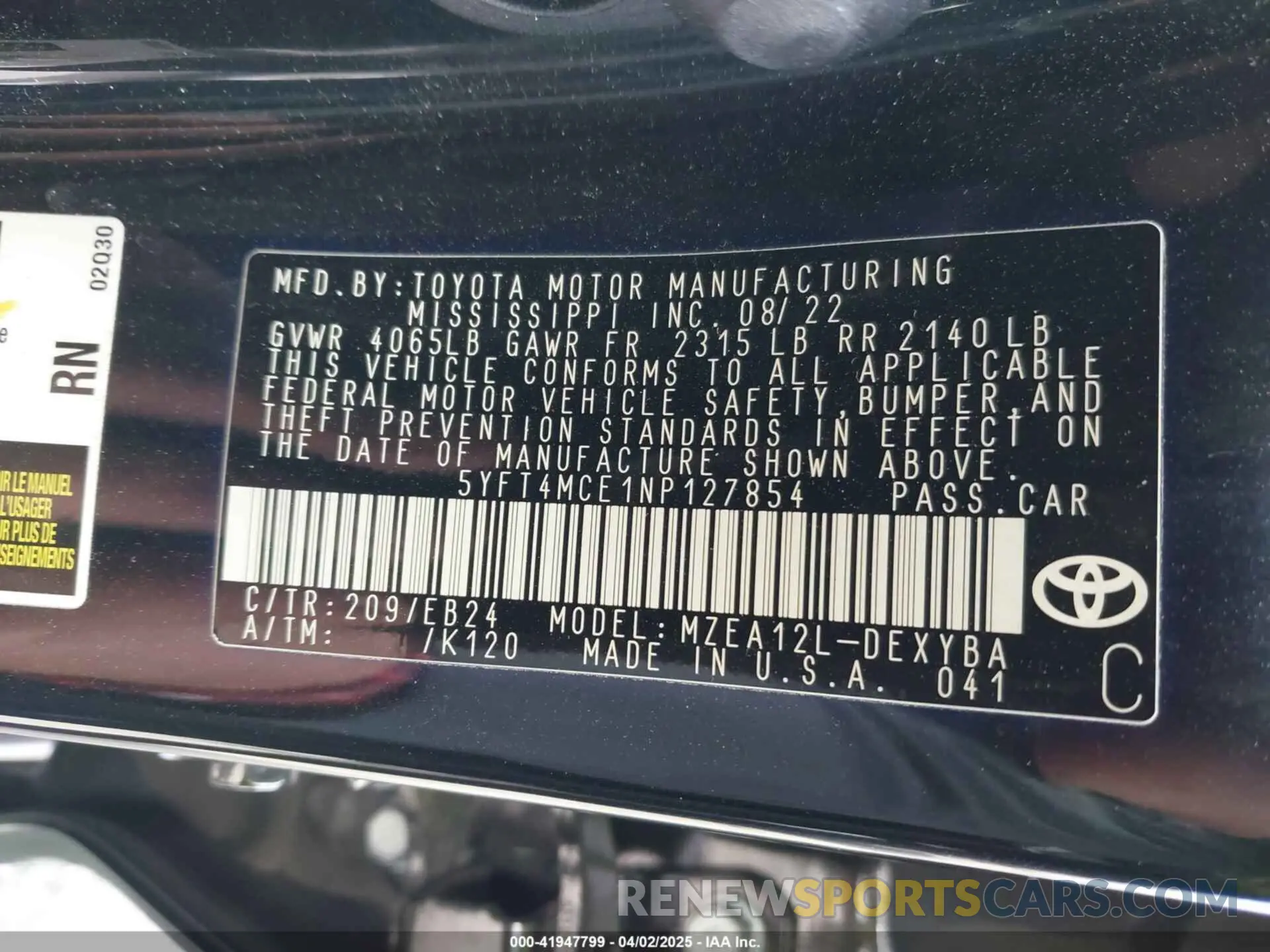 9 fotografías del automóvil dañado 5YFT4MCE1NP127854 TOYOTA COROLLA 2022