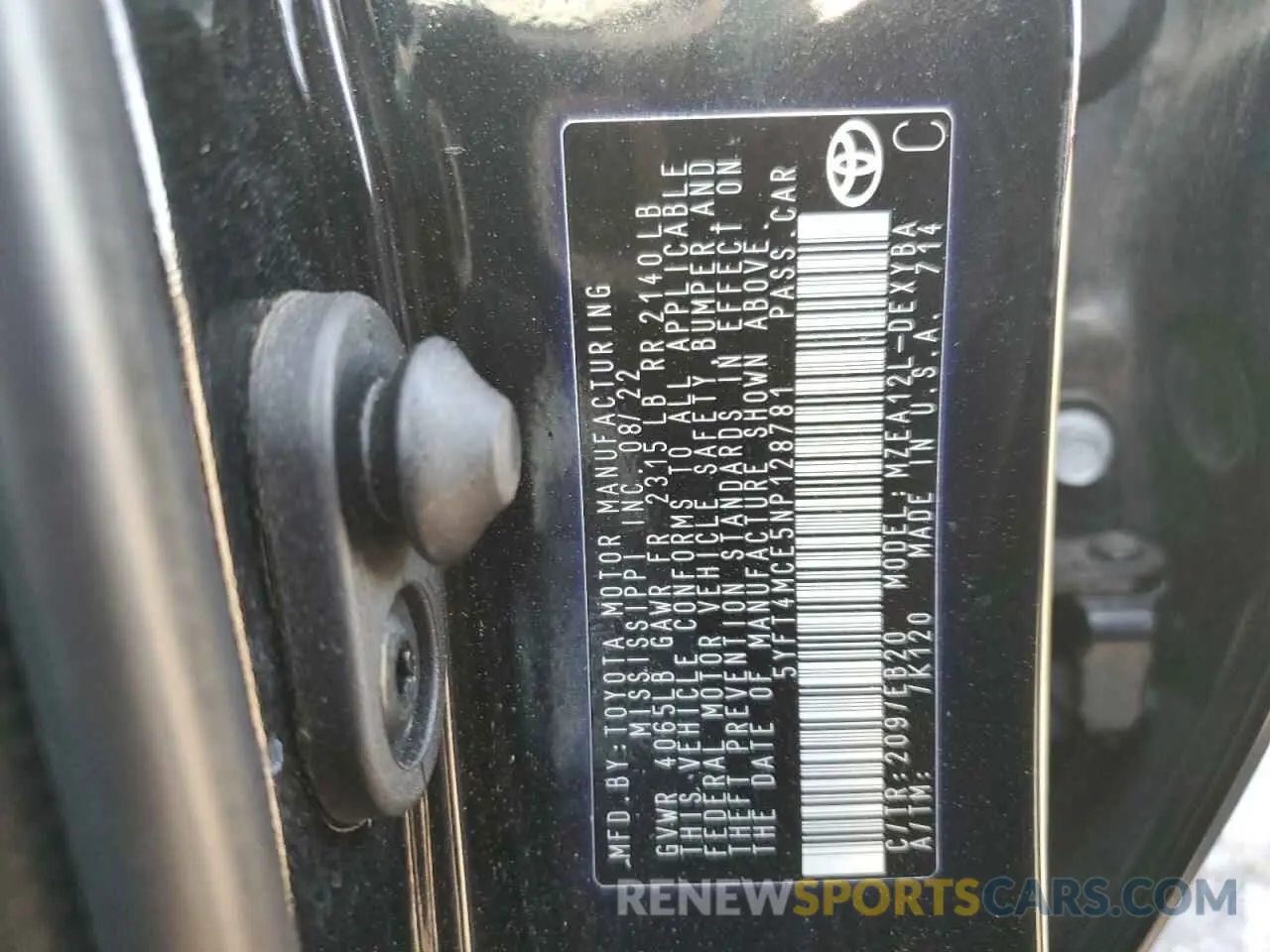 12 fotografías del automóvil dañado 5YFT4MCE5NP128781 TOYOTA COROLLA 2022