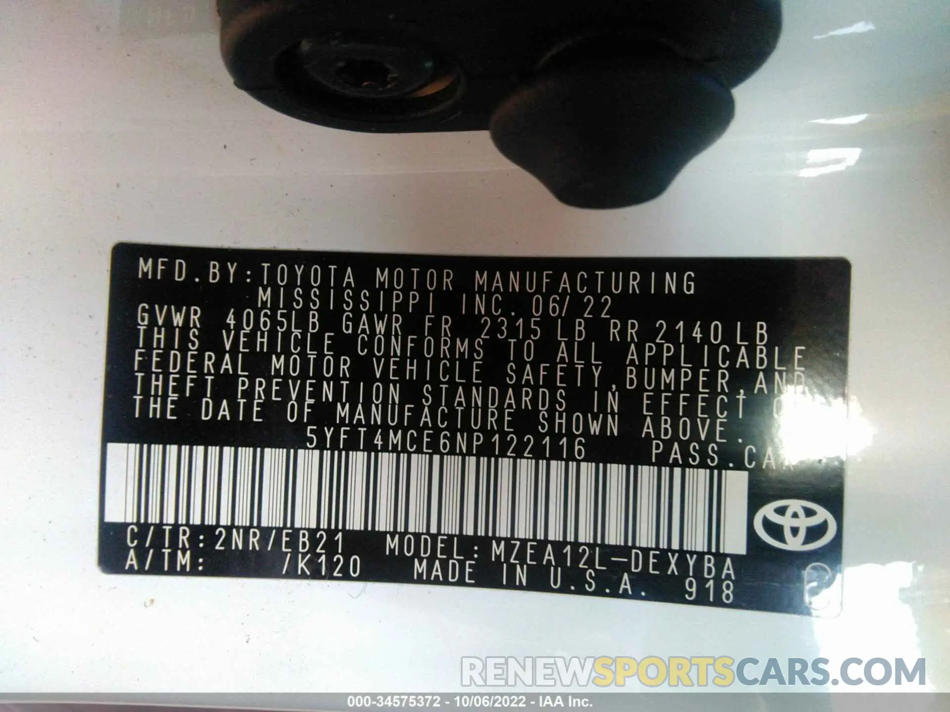 9 fotografías del automóvil dañado 5YFT4MCE6NP122116 TOYOTA COROLLA 2022