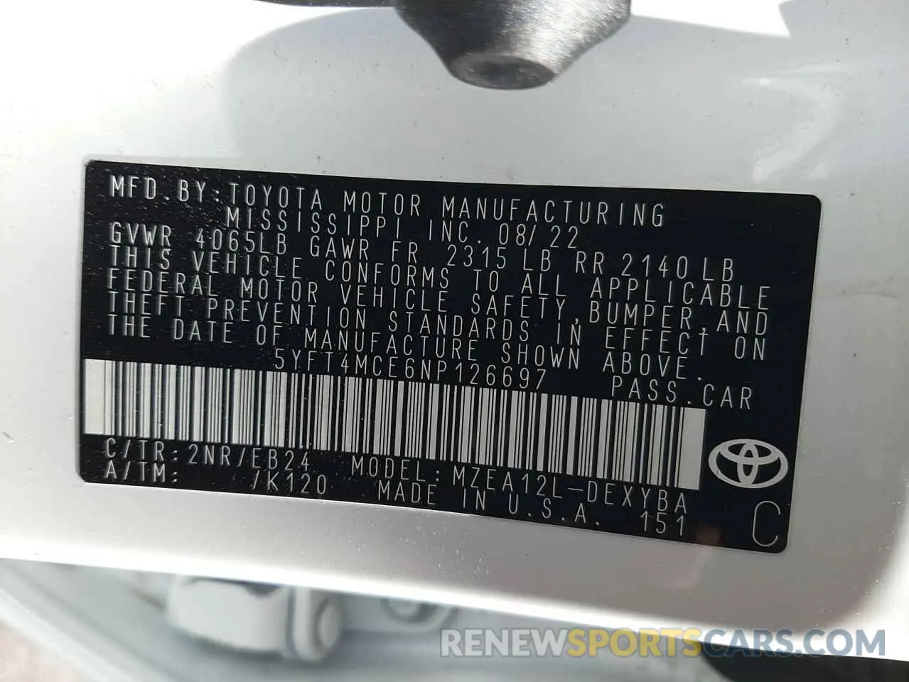 13 fotografías del automóvil dañado 5YFT4MCE6NP126697 TOYOTA COROLLA 2022