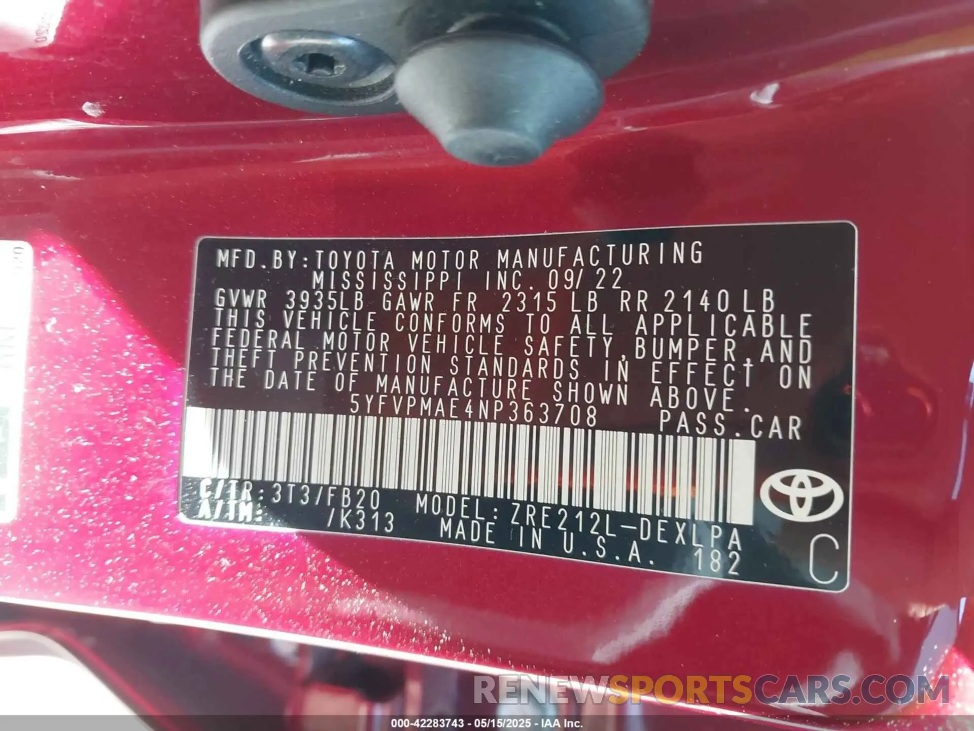 9 fotografías del automóvil dañado 5YFVPMAE4NP363708 TOYOTA COROLLA 2022