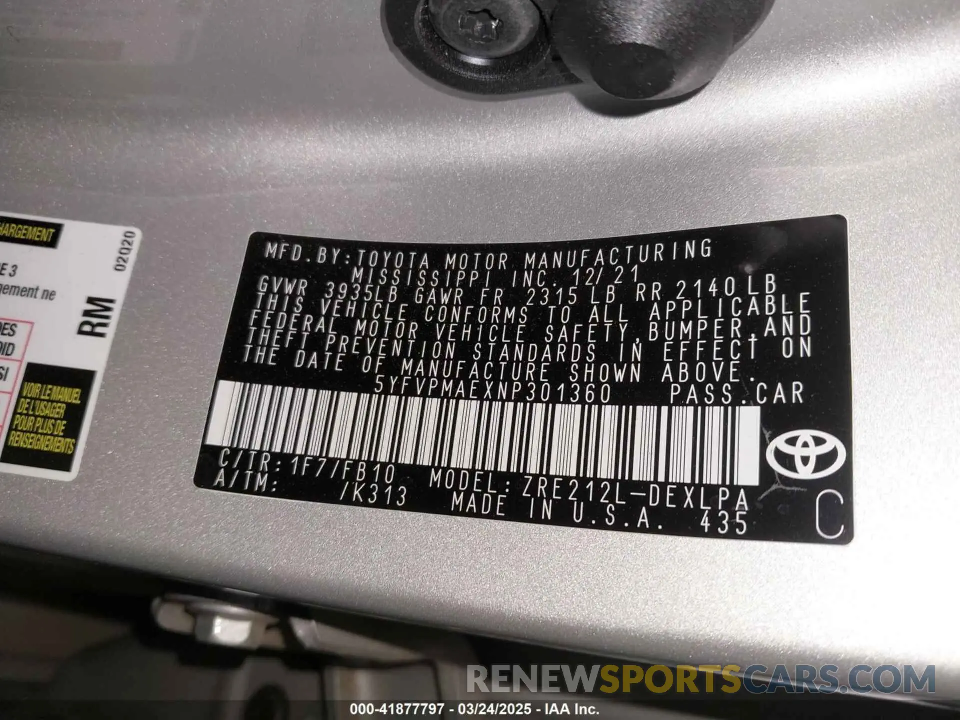 9 fotografías del automóvil dañado 5YFVPMAEXNP301360 TOYOTA COROLLA 2022