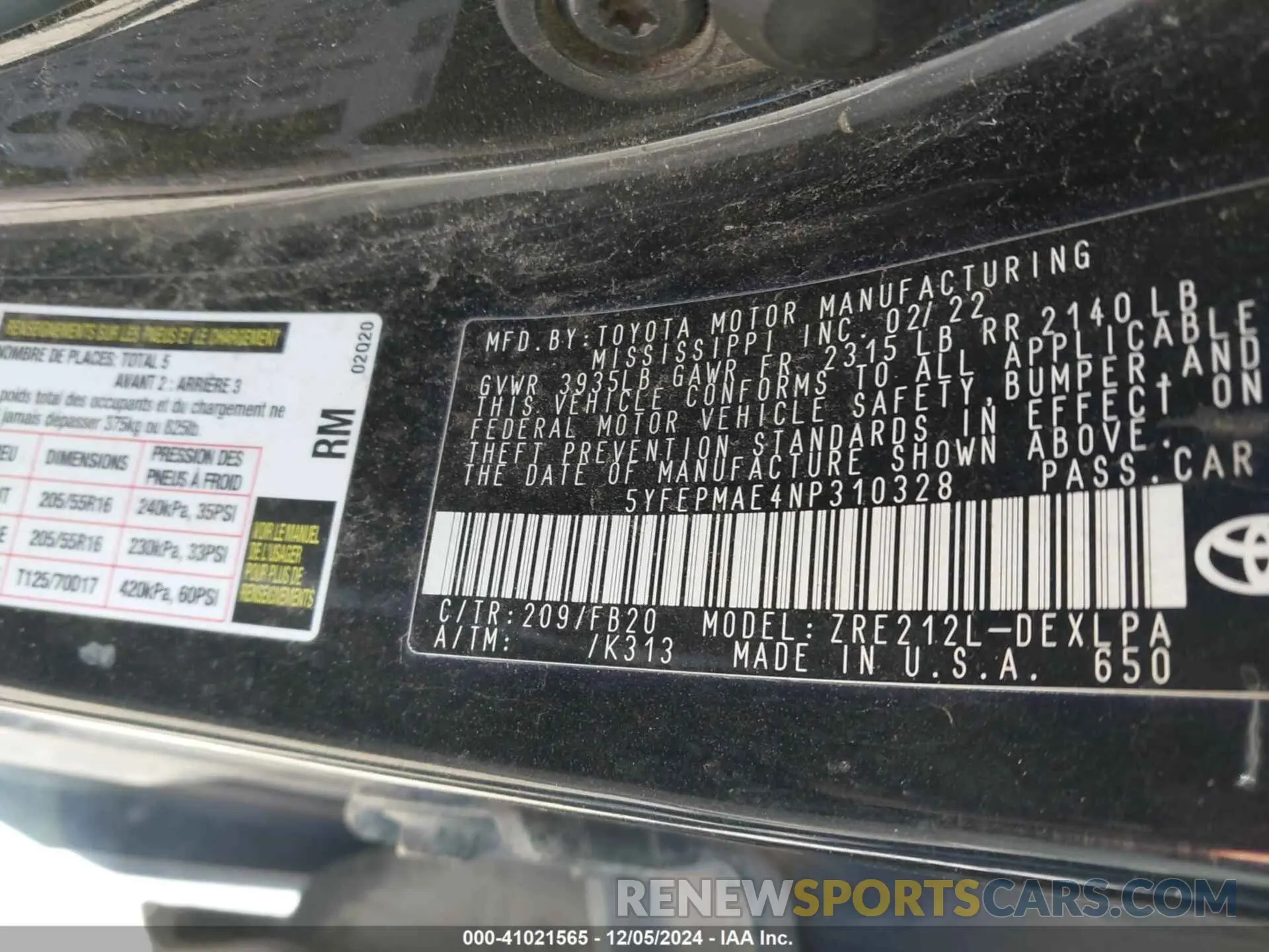 9 fotografías del automóvil dañado 5YSEPMAE4NP310328 TOYOTA COROLLA 2022