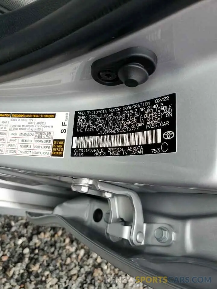 10 fotografías del automóvil dañado JTDDPMAE5N3012777 TOYOTA COROLLA 2022