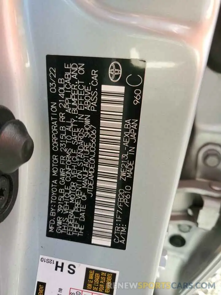 13 fotografías del automóvil dañado JTDEAMDE0NJ056067 TOYOTA COROLLA 2022