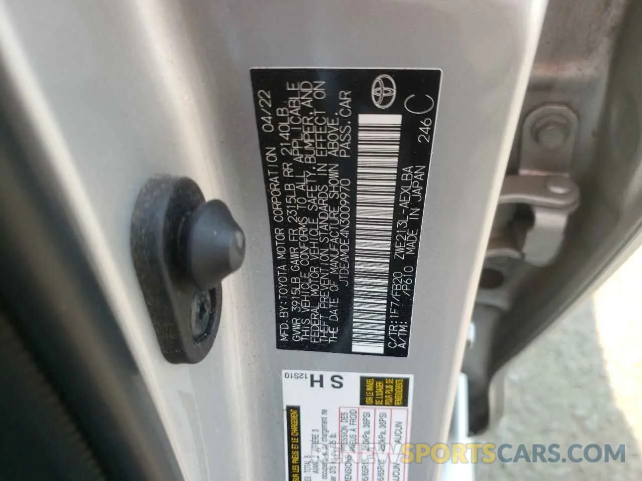 12 fotografías del automóvil dañado JTDEAMDE4N3009970 TOYOTA COROLLA 2022