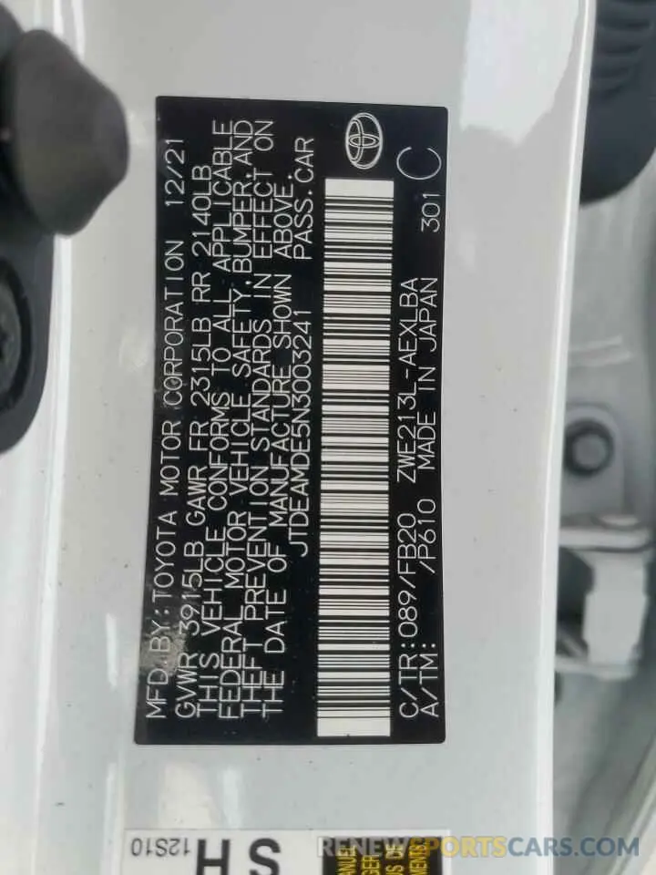 12 fotografías del automóvil dañado JTDEAMDE5N3003241 TOYOTA COROLLA 2022