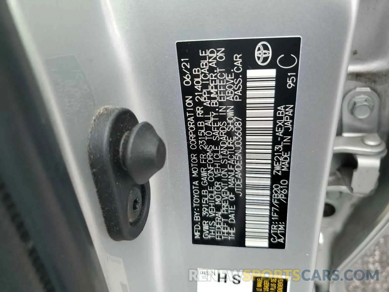 12 fotografías del automóvil dañado JTDEAMDE5NJ036087 TOYOTA COROLLA 2022
