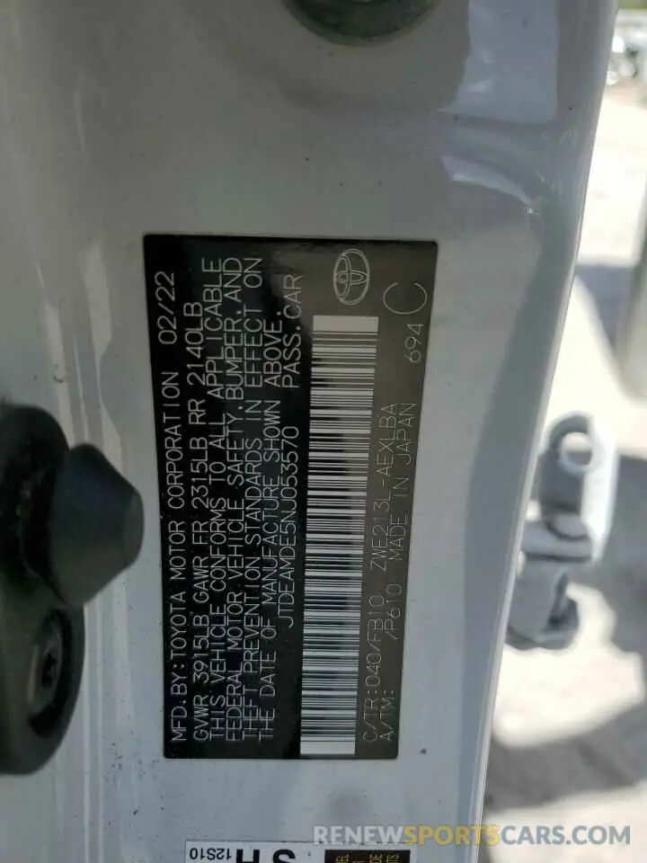 13 fotografías del automóvil dañado JTDEAMDE5NJ053570 TOYOTA COROLLA 2022