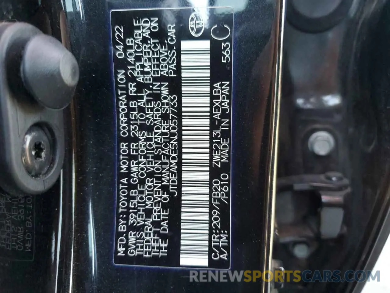 12 fotografías del automóvil dañado JTDEAMDE5NJ057733 TOYOTA COROLLA 2022