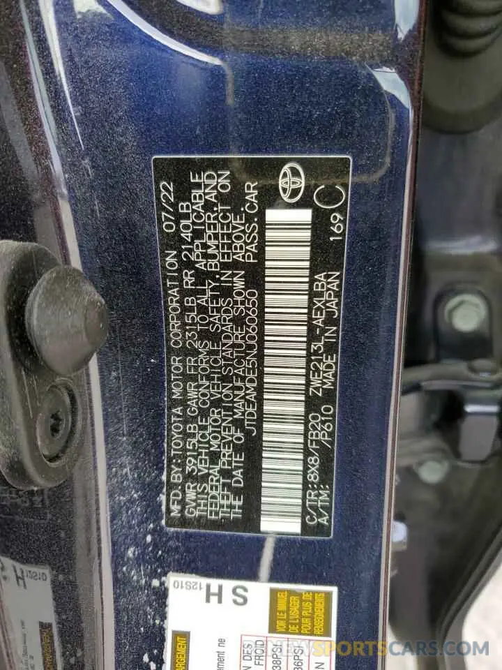 13 fotografías del automóvil dañado JTDEAMDE5NJ060650 TOYOTA COROLLA 2022