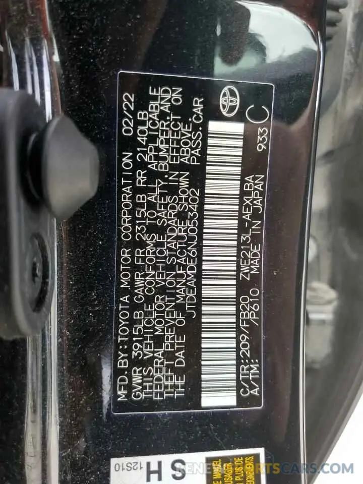 12 fotografías del automóvil dañado JTDEAMDE6NJ053402 TOYOTA COROLLA 2022