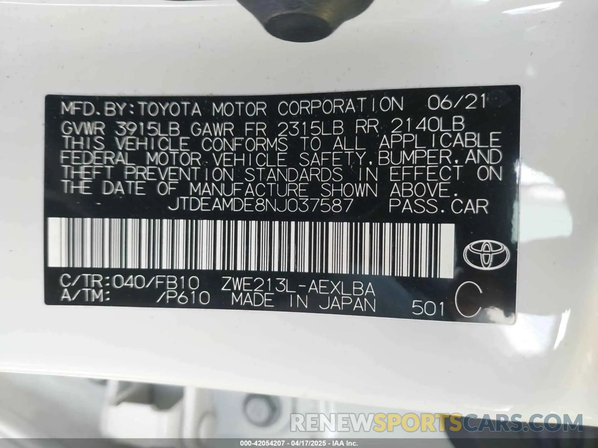 9 fotografías del automóvil dañado JTDEAMDE8NJ037587 TOYOTA COROLLA 2022