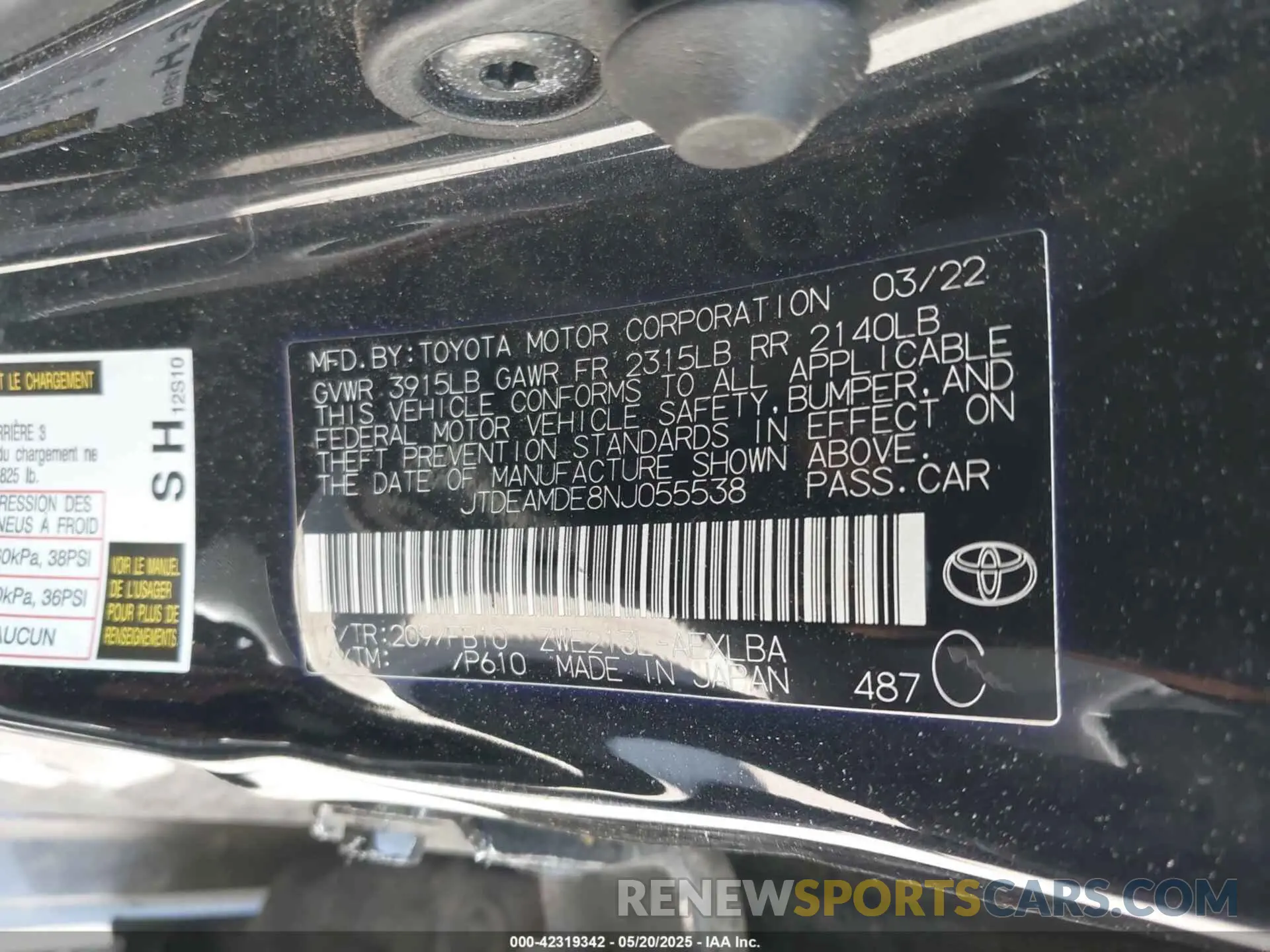 9 fotografías del automóvil dañado JTDEAMDE8NJ055538 TOYOTA COROLLA 2022
