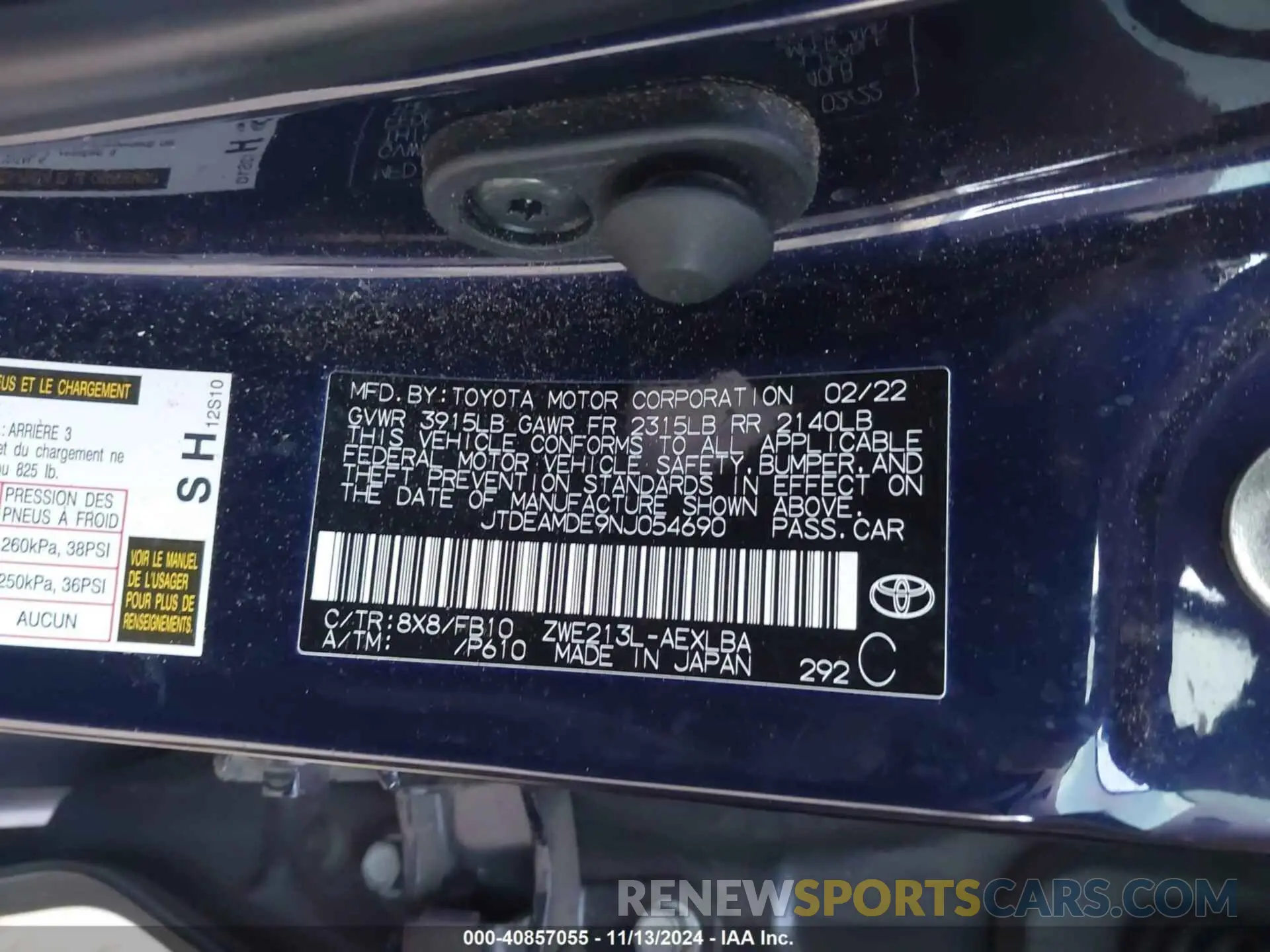 9 fotografías del automóvil dañado JTDEAMDE9NJ054690 TOYOTA COROLLA 2022