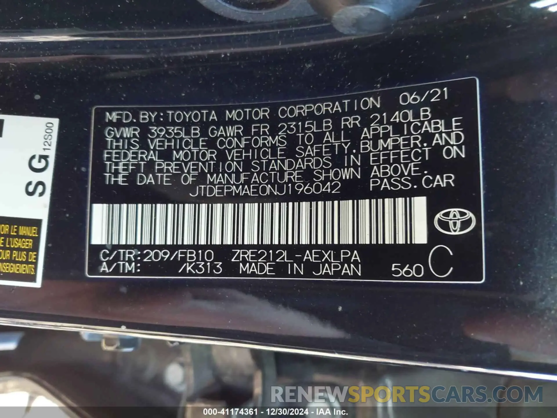 9 fotografías del automóvil dañado JTDEPMAE0NJ196042 TOYOTA COROLLA 2022