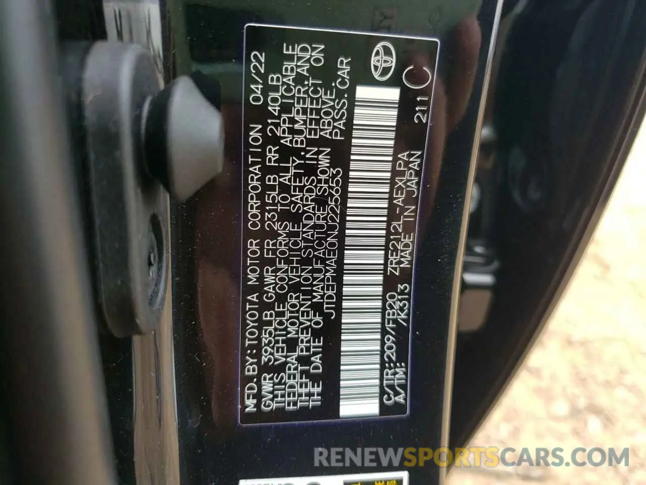10 fotografías del automóvil dañado JTDEPMAE0NJ225653 TOYOTA COROLLA 2022