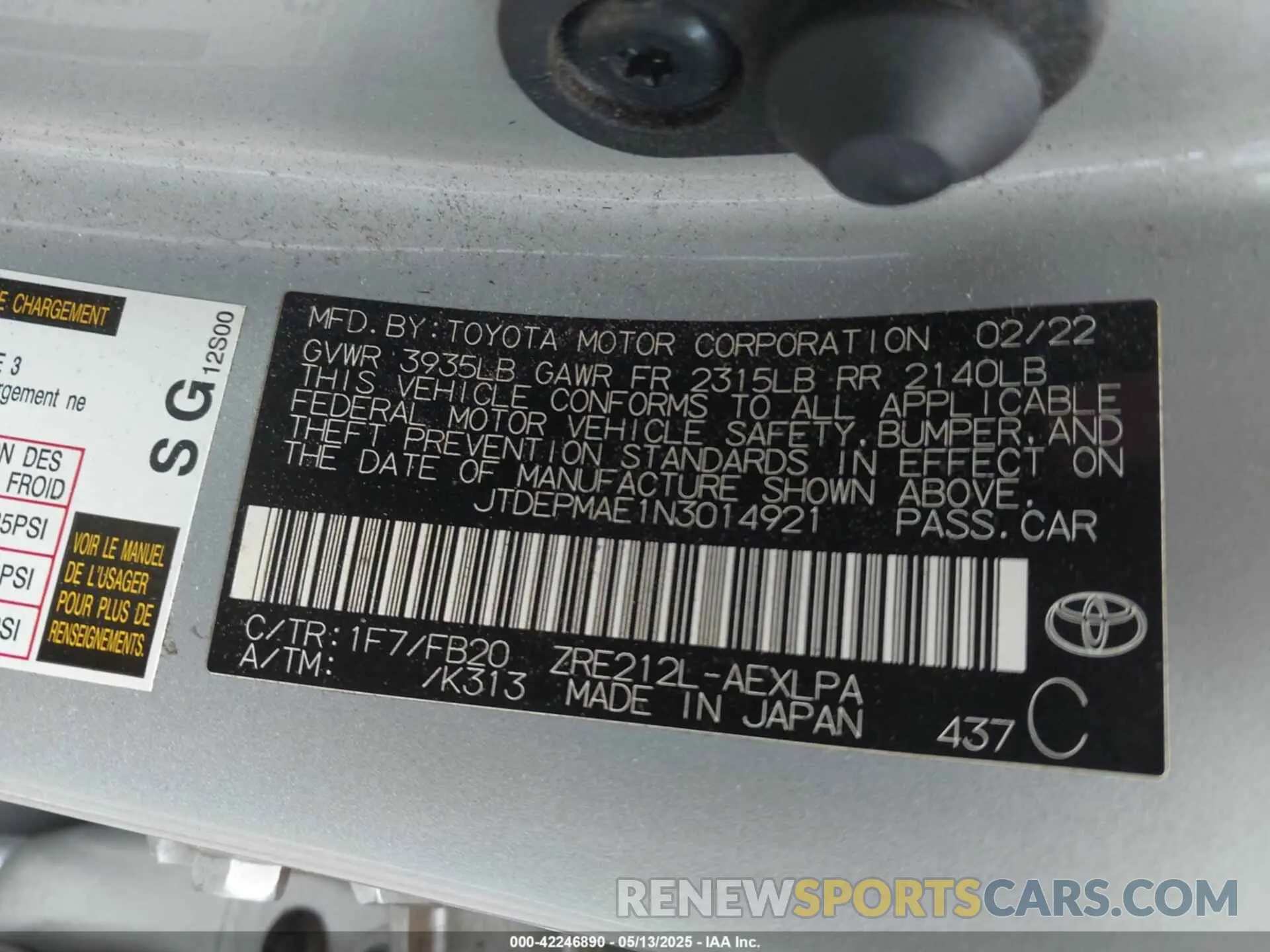 9 fotografías del automóvil dañado JTDEPMAE1N3014921 TOYOTA COROLLA 2022