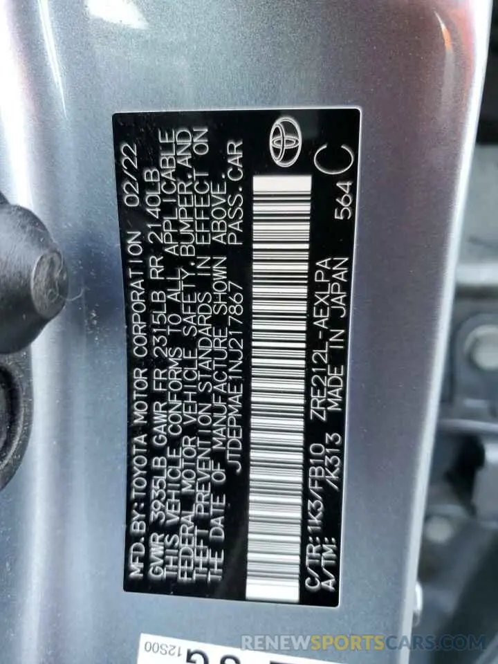 12 fotografías del automóvil dañado JTDEPMAE1NJ217867 TOYOTA COROLLA 2022