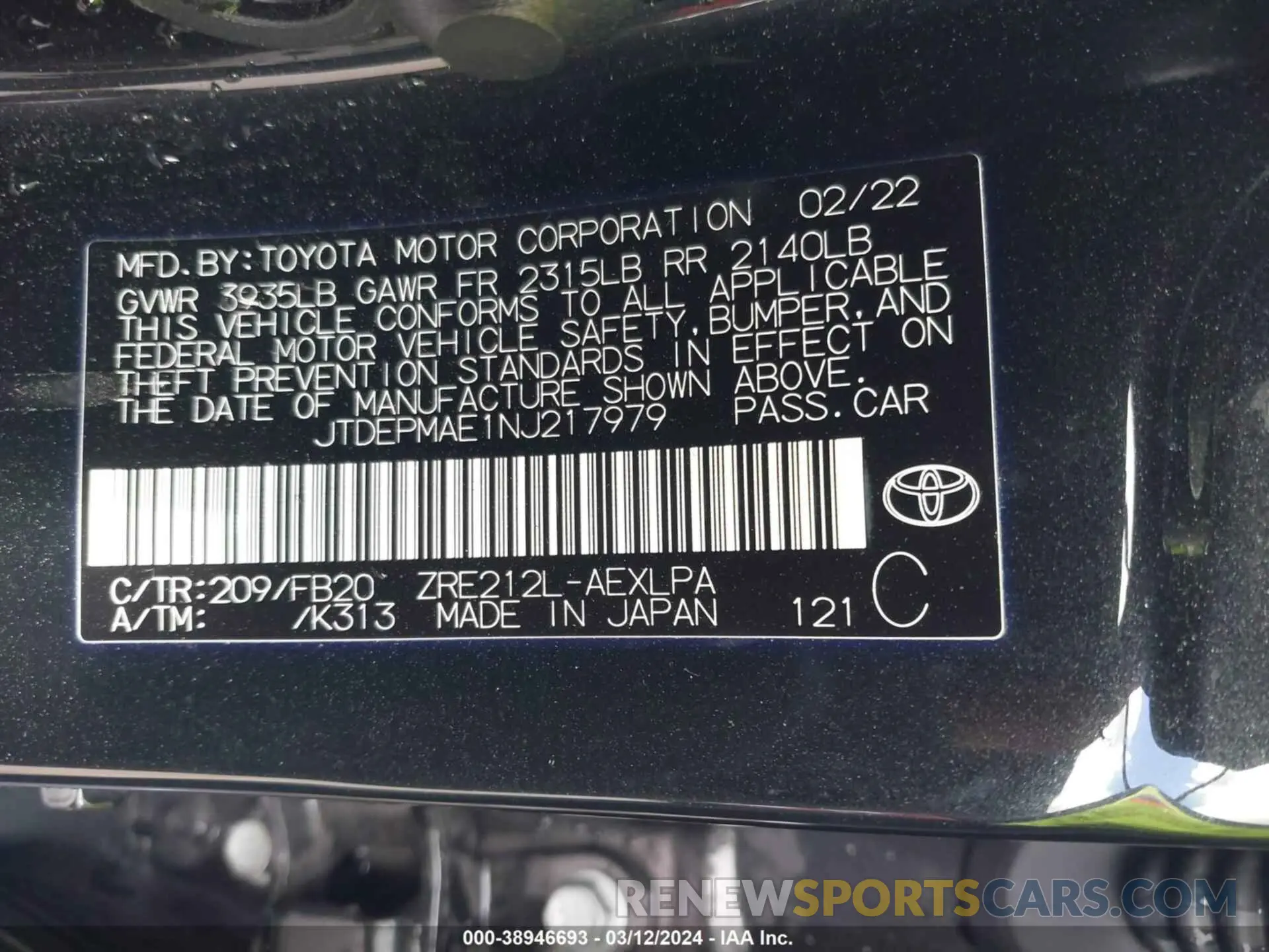 9 fotografías del automóvil dañado JTDEPMAE1NJ217979 TOYOTA COROLLA 2022