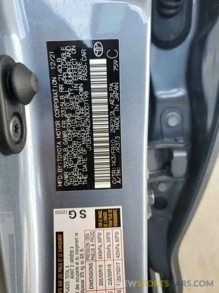 12 fotografías del automóvil dañado JTDEPMAE2N3007198 TOYOTA COROLLA 2022