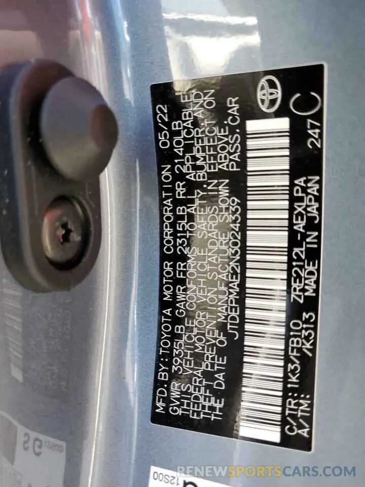 13 fotografías del automóvil dañado JTDEPMAE2N3024339 TOYOTA COROLLA 2022