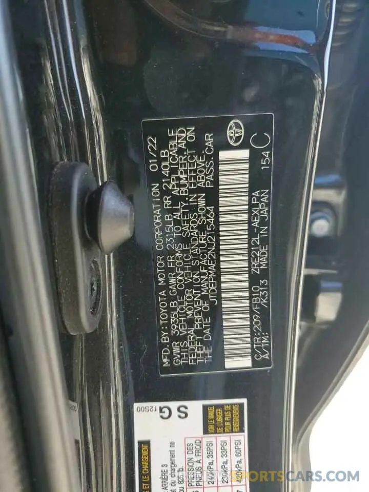 12 fotografías del automóvil dañado JTDEPMAE2NJ215464 TOYOTA COROLLA 2022