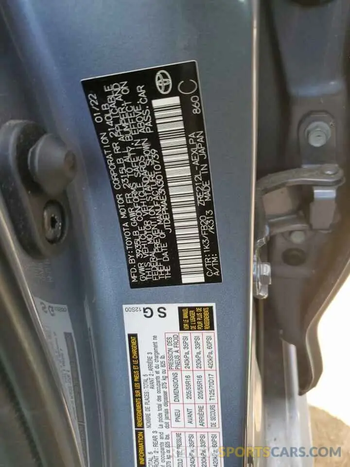 12 fotografías del automóvil dañado JTDEPMAE3N3010739 TOYOTA COROLLA 2022