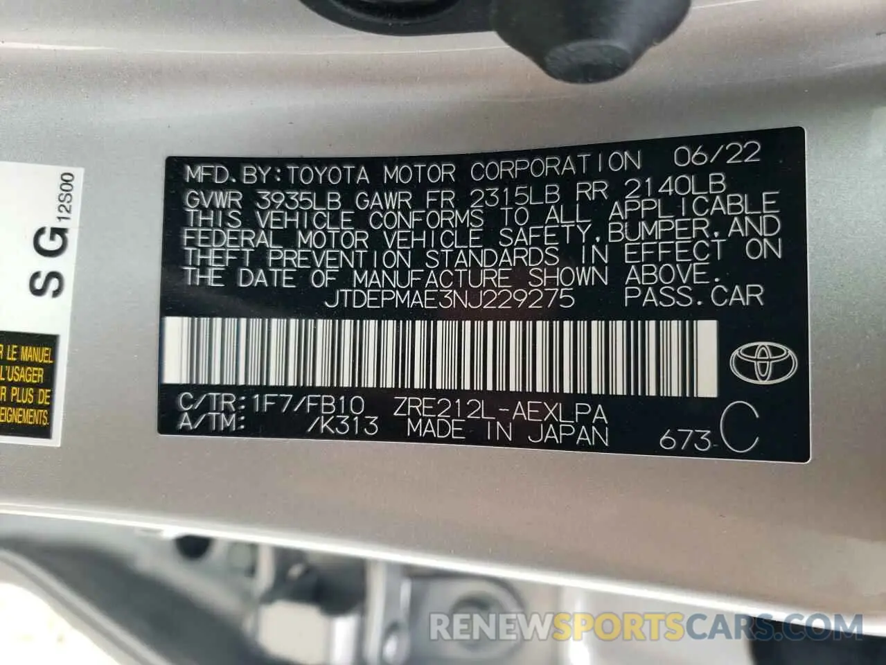 10 fotografías del automóvil dañado JTDEPMAE3NJ229275 TOYOTA COROLLA 2022