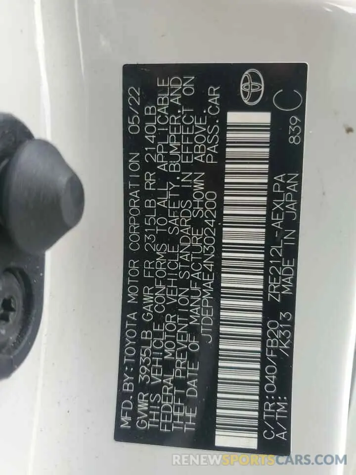 12 fotografías del automóvil dañado JTDEPMAE4N3024200 TOYOTA COROLLA 2022