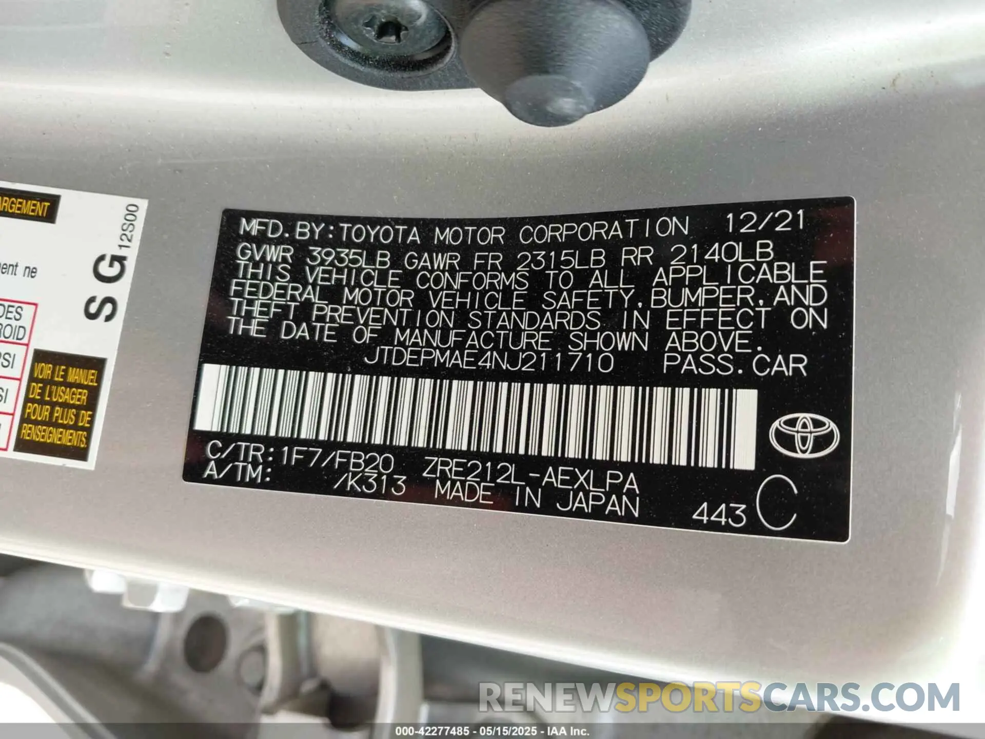 9 fotografías del automóvil dañado JTDEPMAE4NJ211710 TOYOTA COROLLA 2022