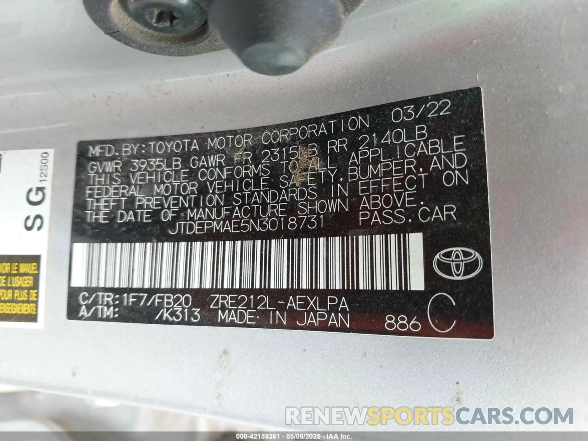 9 fotografías del automóvil dañado JTDEPMAE5N3018731 TOYOTA COROLLA 2022