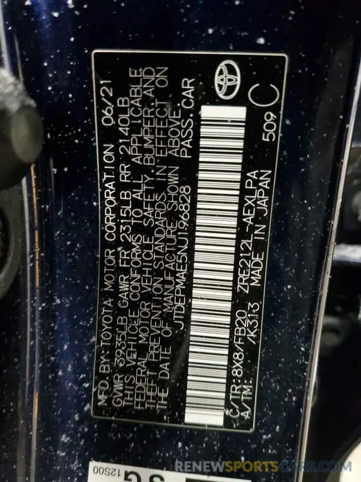 12 fotografías del automóvil dañado JTDEPMAE5NJ196828 TOYOTA COROLLA 2022