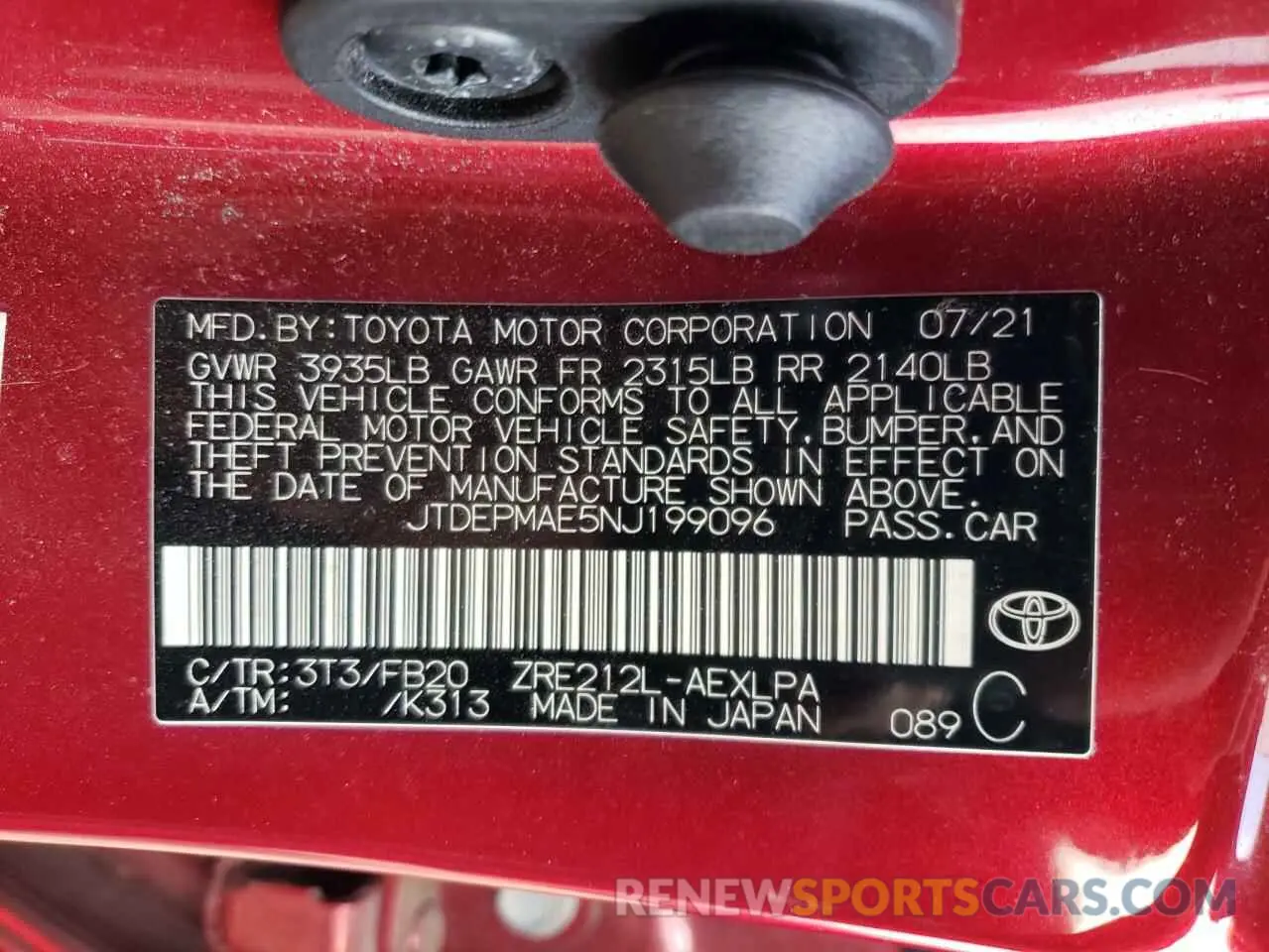 12 fotografías del automóvil dañado JTDEPMAE5NJ199096 TOYOTA COROLLA 2022