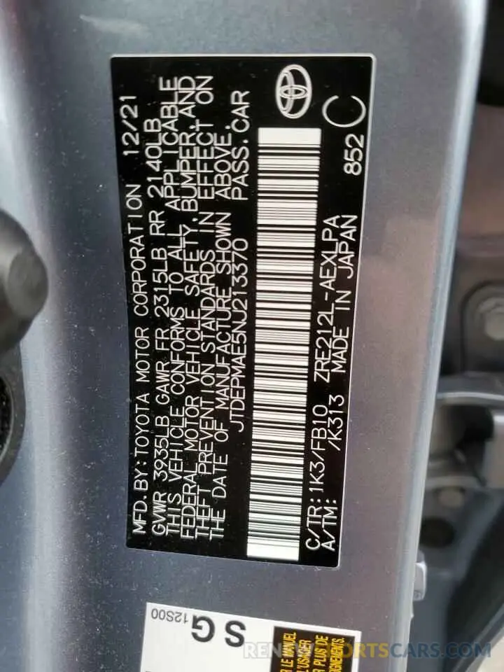 12 fotografías del automóvil dañado JTDEPMAE5NJ213370 TOYOTA COROLLA 2022