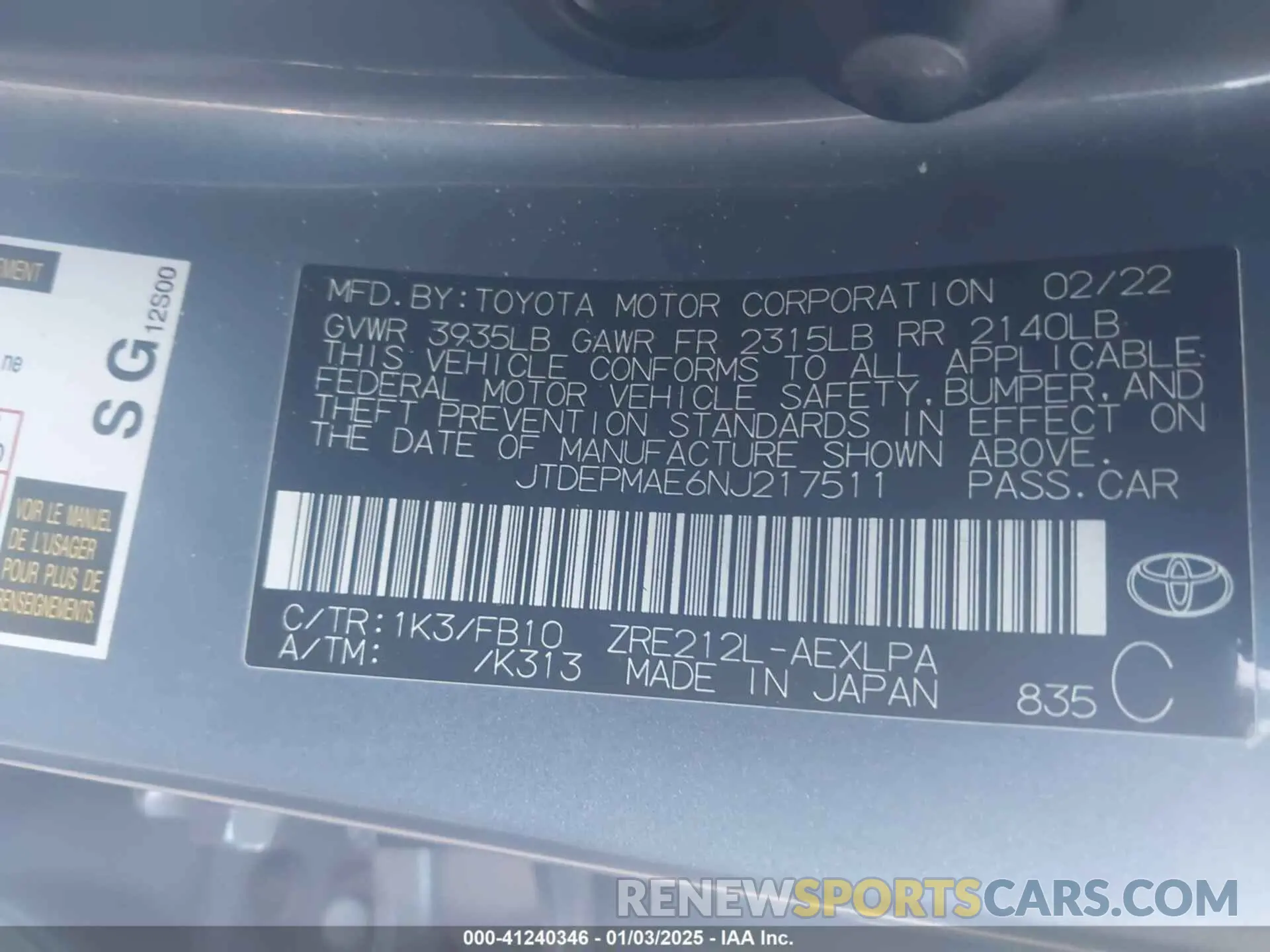 9 fotografías del automóvil dañado JTDEPMAE6NJ217511 TOYOTA COROLLA 2022