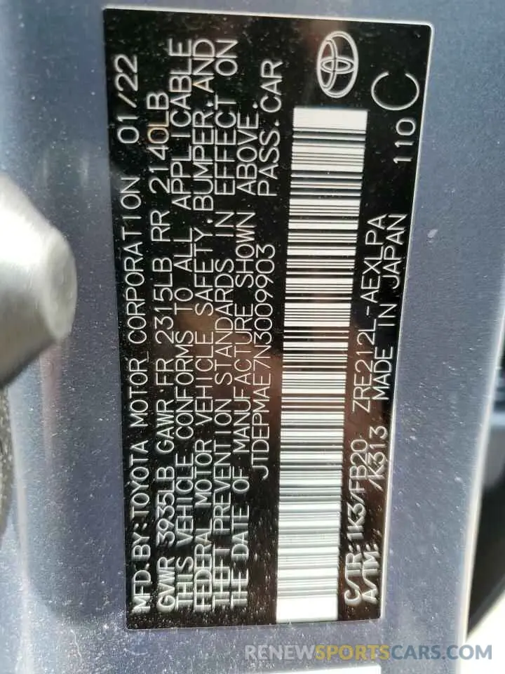 12 fotografías del automóvil dañado JTDEPMAE7N3009903 TOYOTA COROLLA 2022