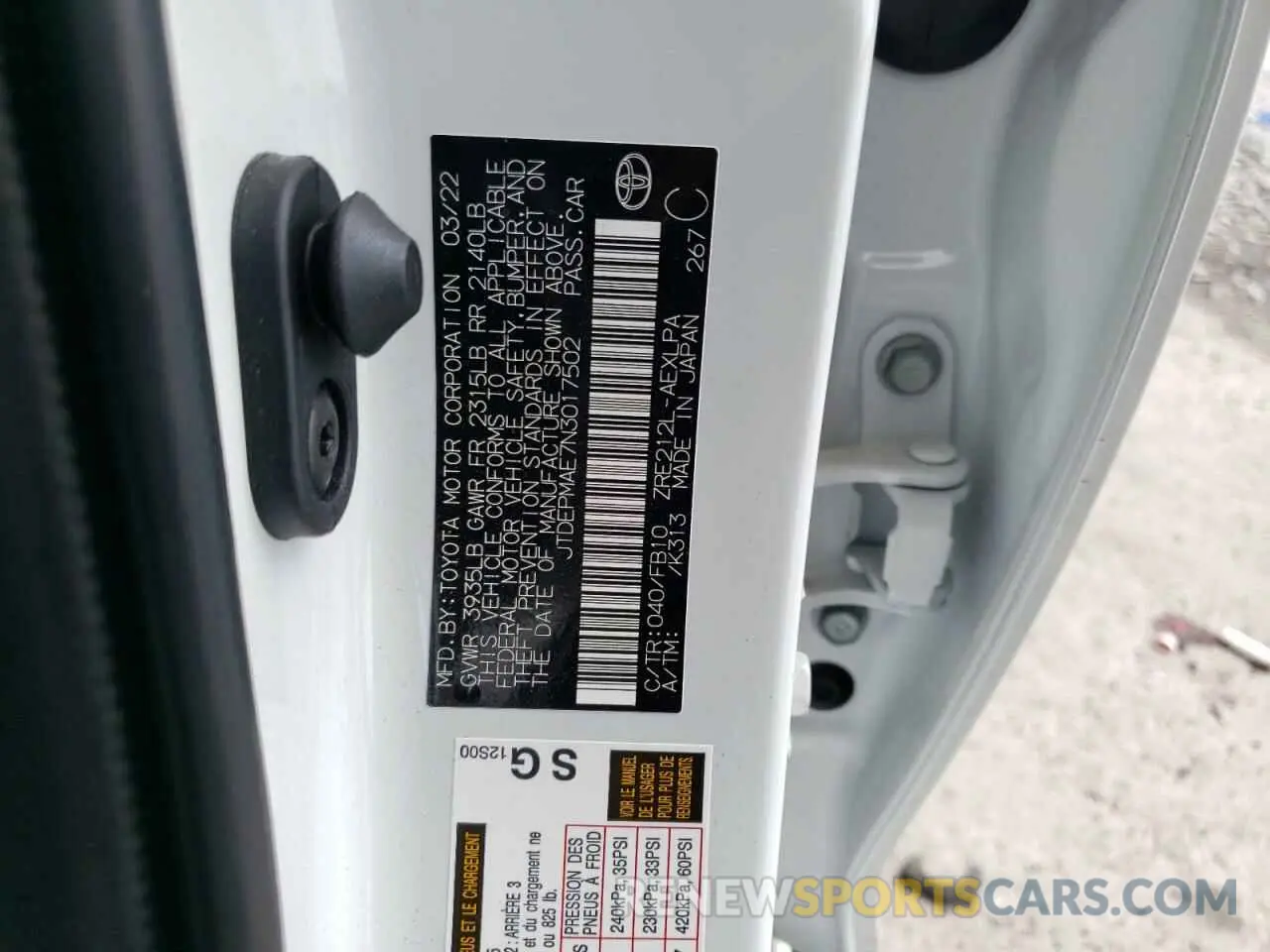 10 fotografías del automóvil dañado JTDEPMAE7N3017502 TOYOTA COROLLA 2022