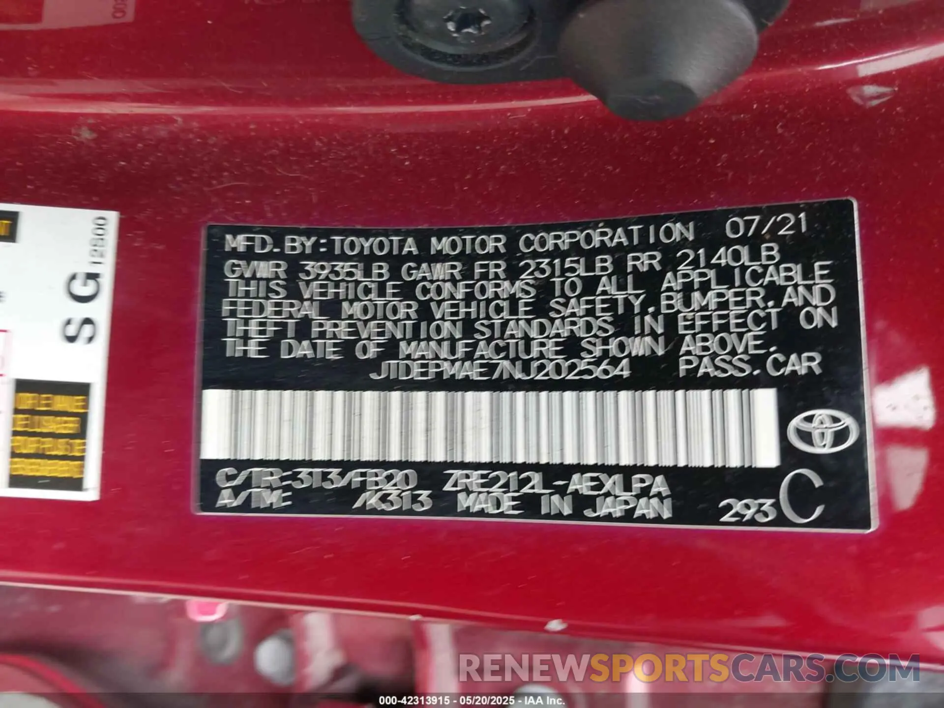 9 fotografías del automóvil dañado JTDEPMAE7NJ202564 TOYOTA COROLLA 2022