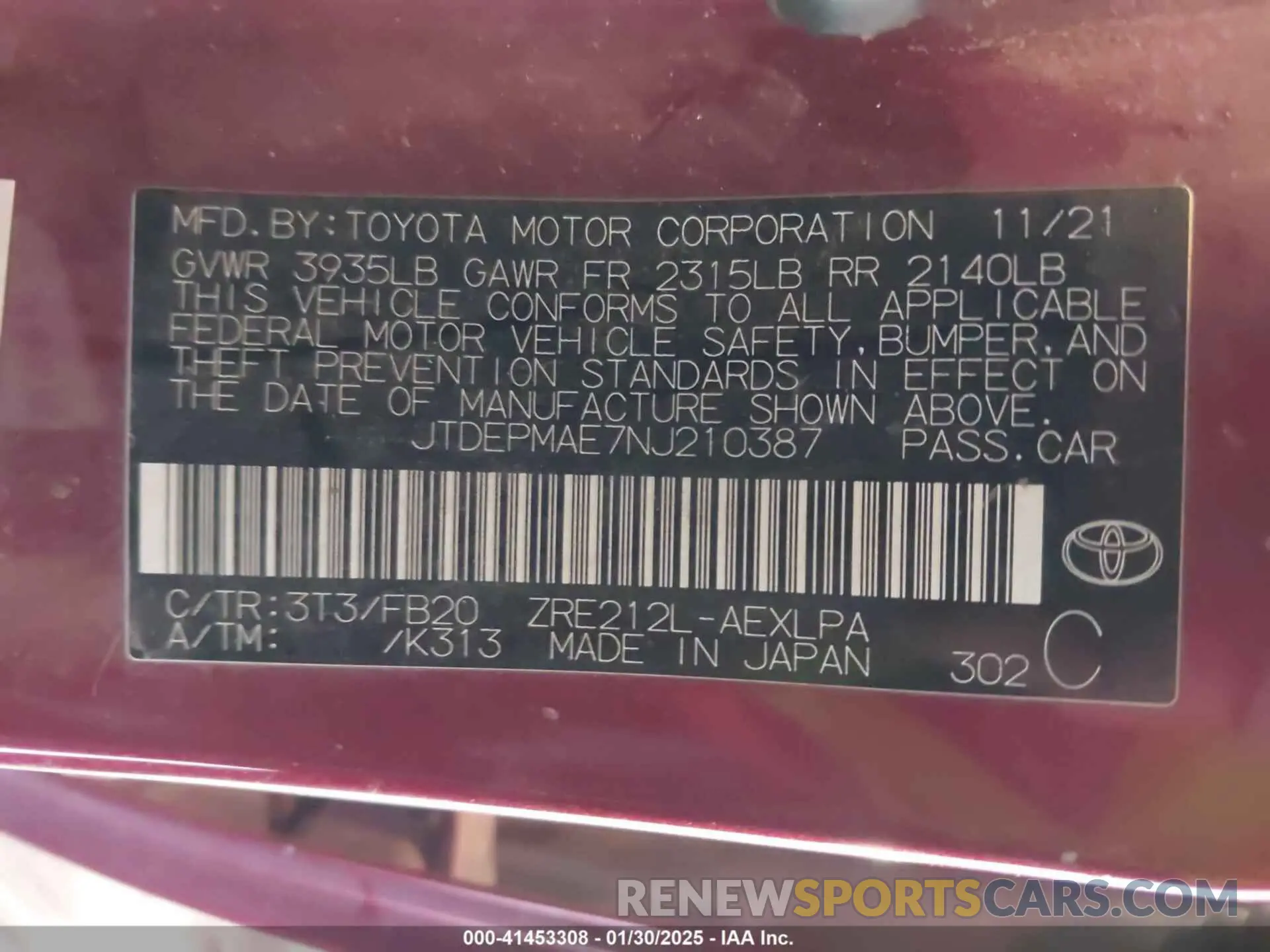 9 fotografías del automóvil dañado JTDEPMAE7NJ210387 TOYOTA COROLLA 2022