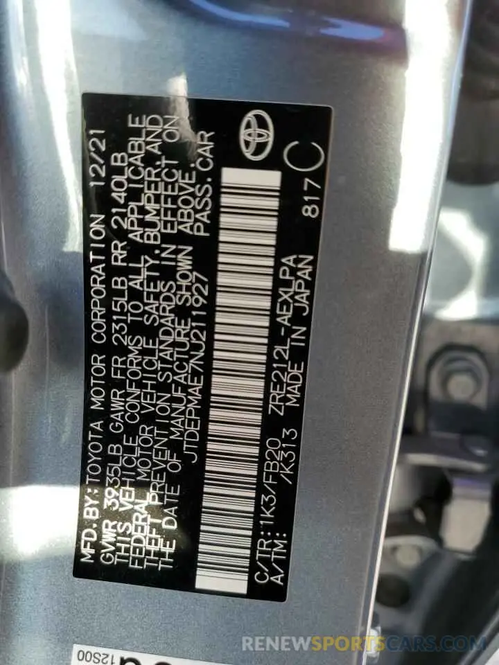 12 fotografías del automóvil dañado JTDEPMAE7NJ211927 TOYOTA COROLLA 2022