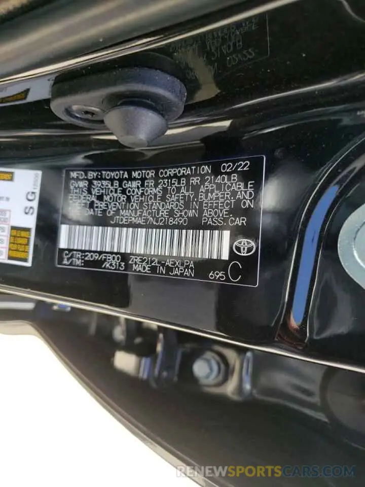 10 fotografías del automóvil dañado JTDEPMAE7NJ218490 TOYOTA COROLLA 2022