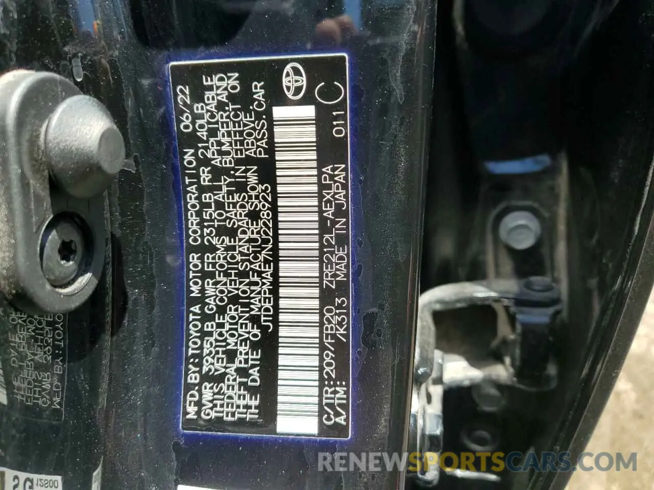 12 fotografías del automóvil dañado JTDEPMAE7NJ228923 TOYOTA COROLLA 2022